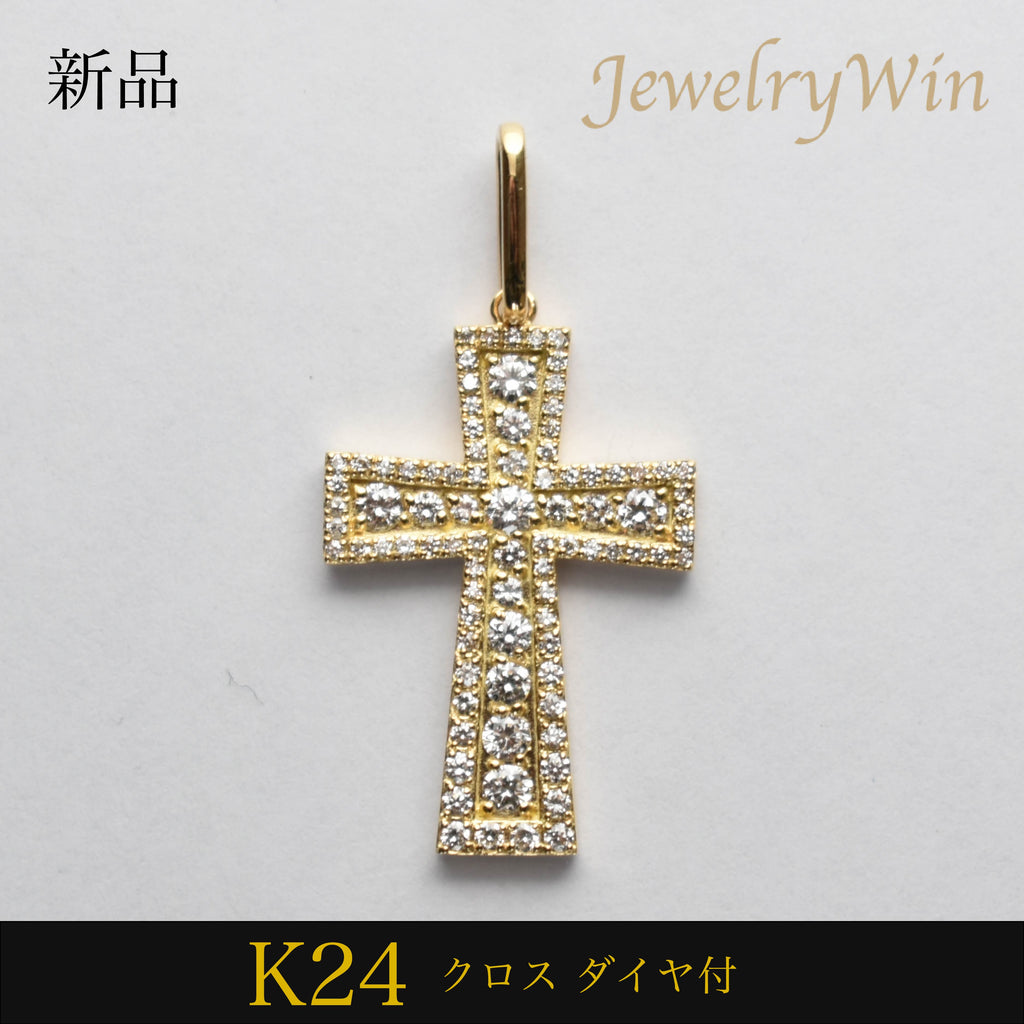 K18WG プリンセスカットダイヤモンド ペンダントトップ 1.00ct クロスネックレス